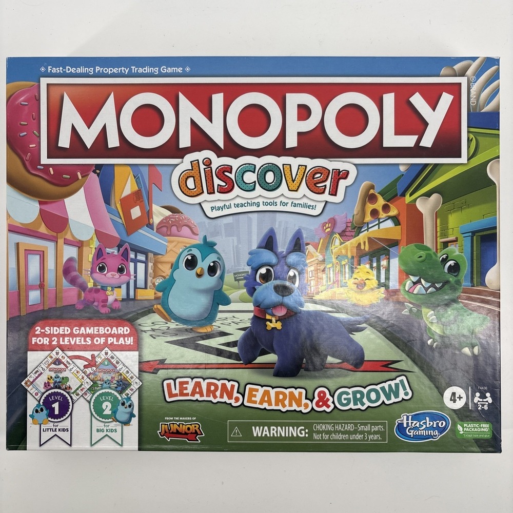 Monopoly Discover Board Game 2022 Hasbro 2-Sided Gameboard Complete Educational